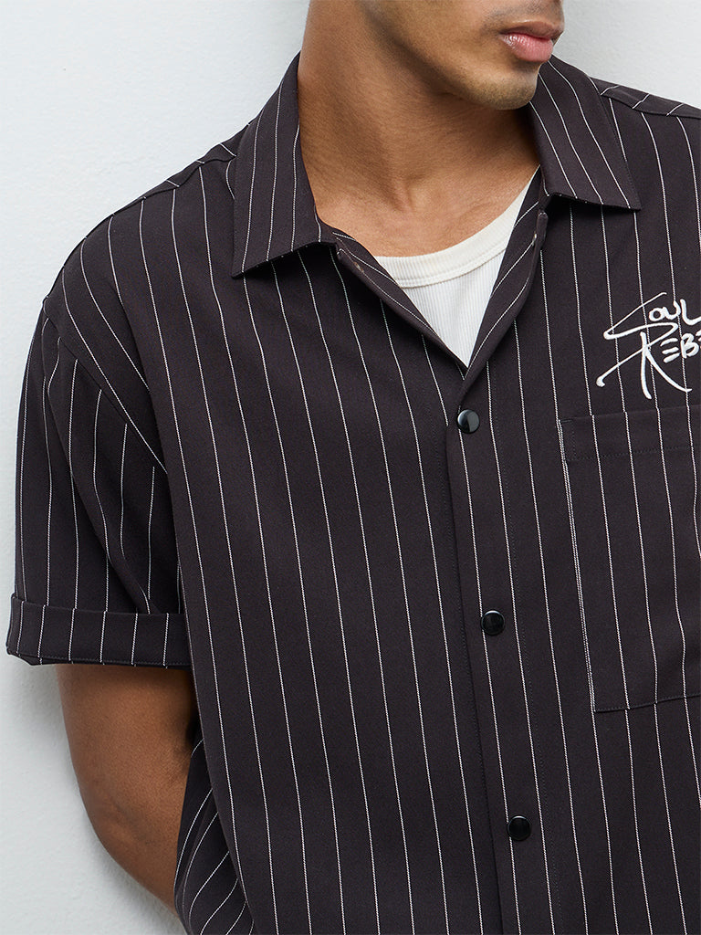 Nuon Black Striped Relaxed-Fit Shirt