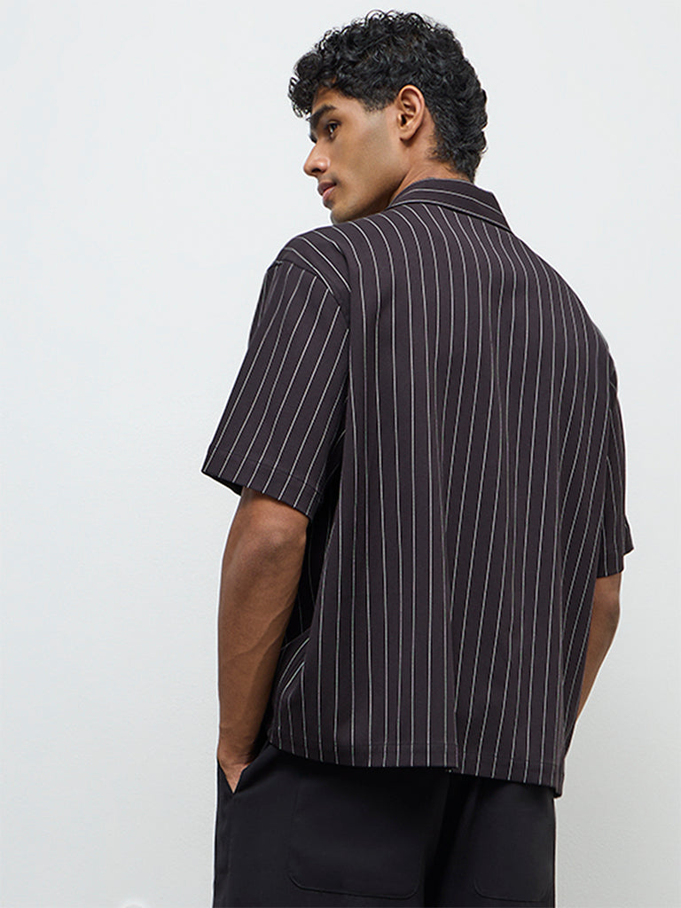Nuon Black Striped Relaxed-Fit Shirt