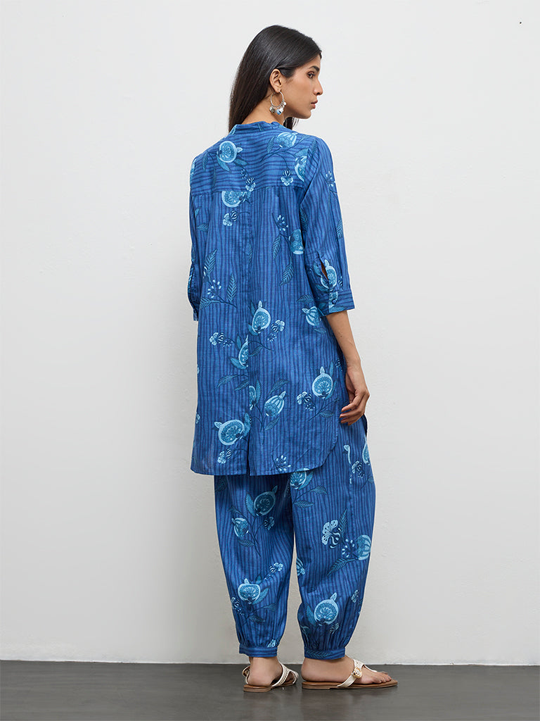 Utsa Indigo Botanical Design Cotton Straight Kurta