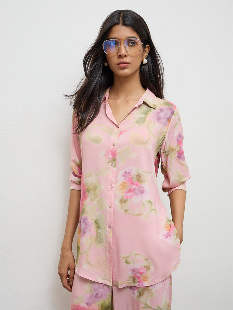 Utsa Pink Floral Design Tunic