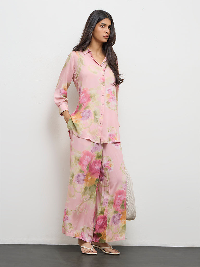 Utsa Pink Floral Design Tunic