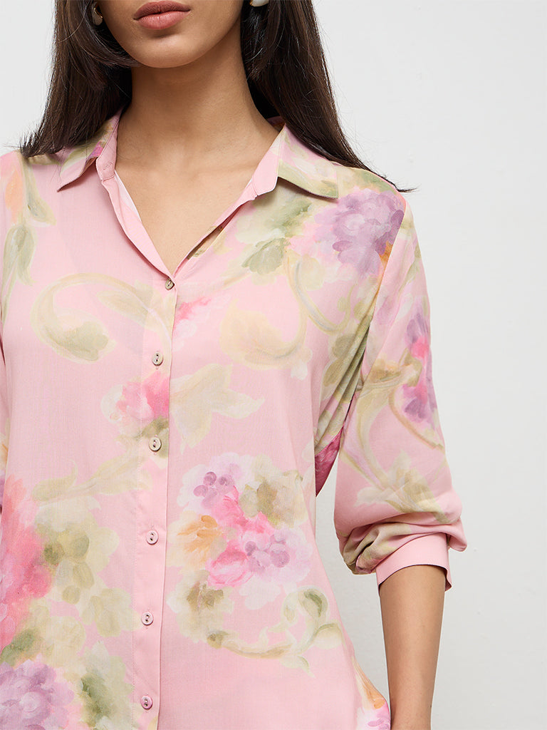 Utsa Pink Floral Design Tunic