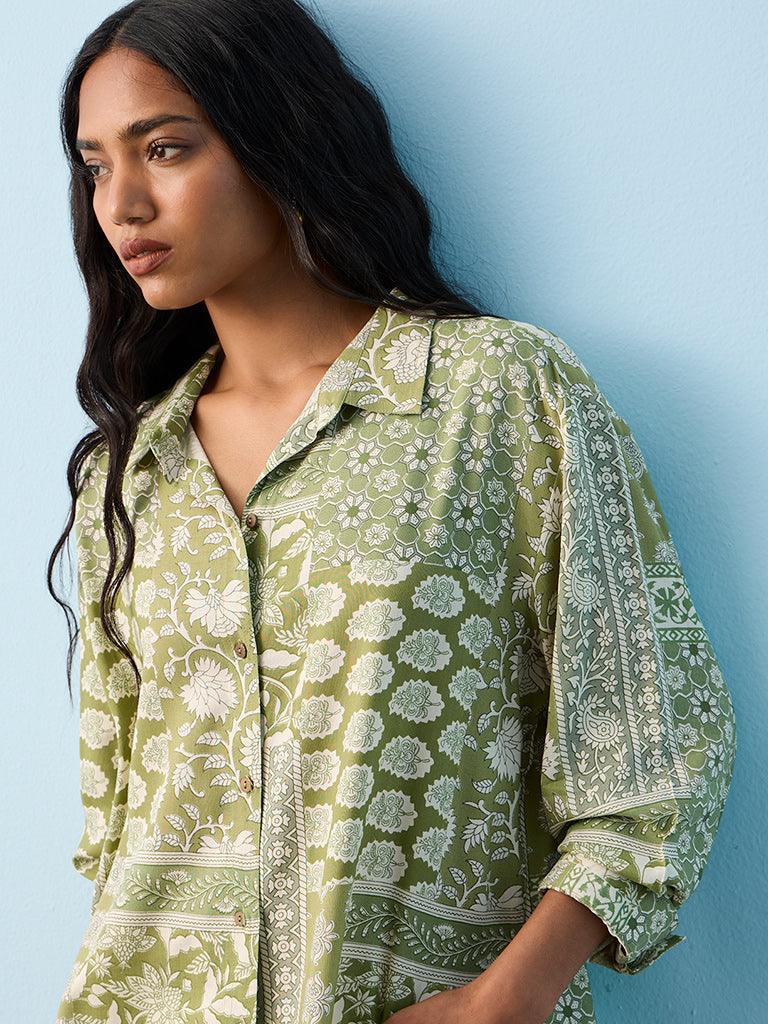Utsa Green Foliage Printed Tunic