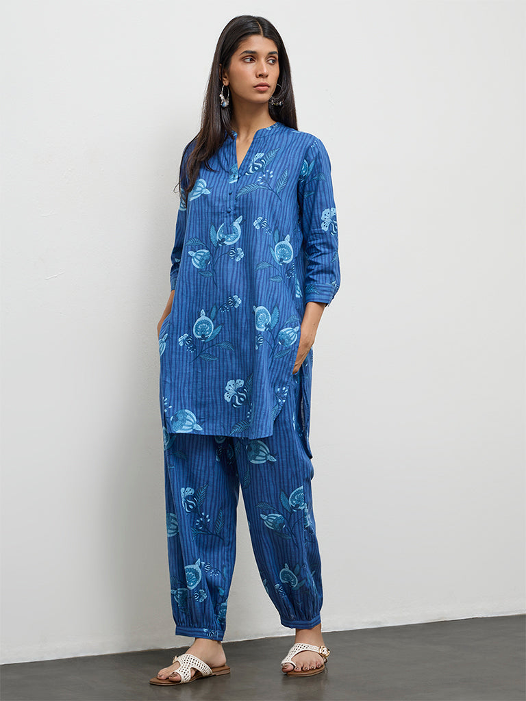Utsa Indigo Botanical Design Cotton Pants
