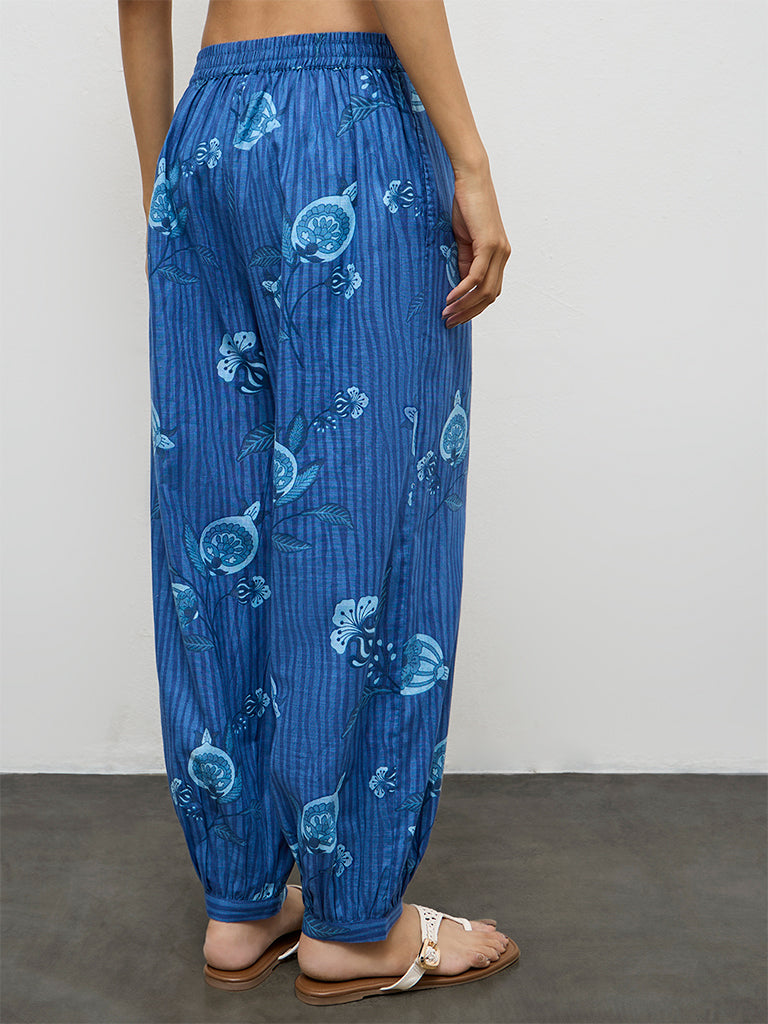 Utsa Indigo Botanical Design Cotton Pants