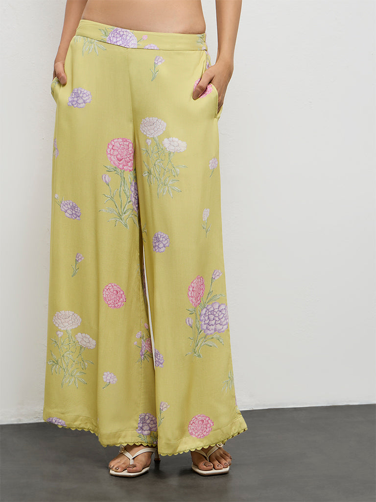 Utsa Lime Floral Design Palazzos