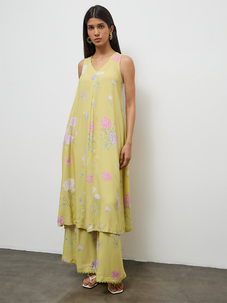 Utsa Lime Floral Design Palazzos