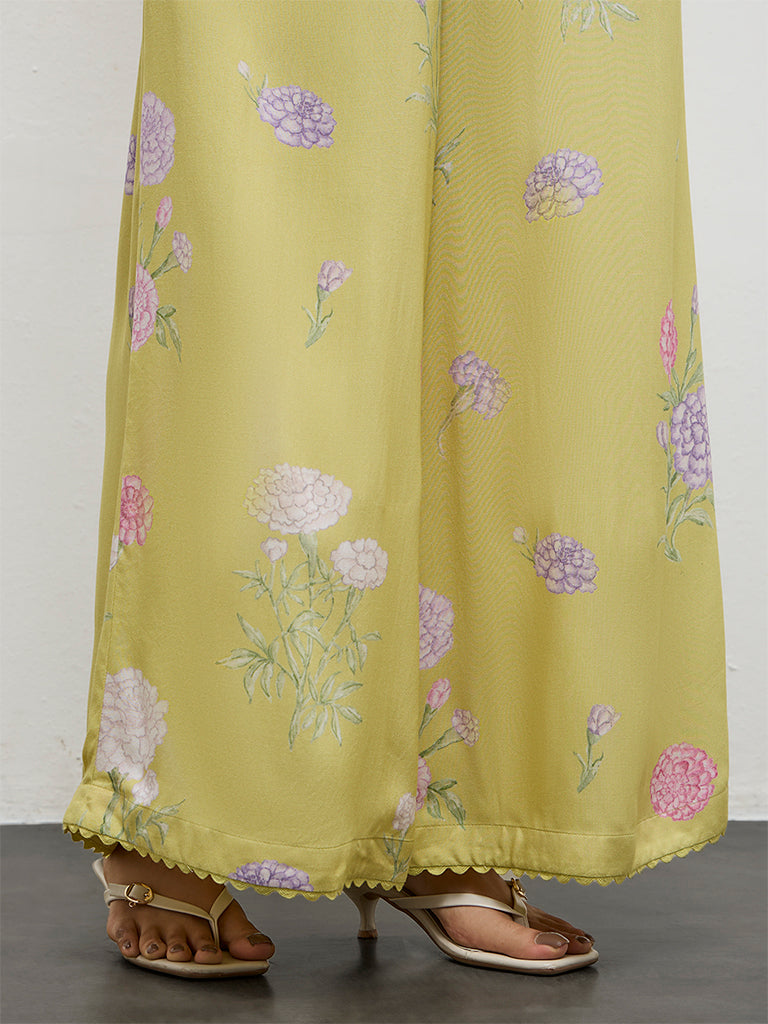 Utsa Lime Floral Design Palazzos