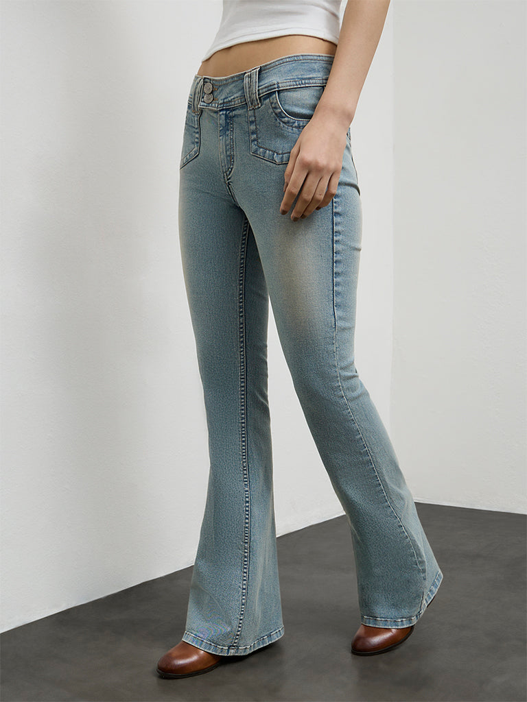 Nuon Light Blue Washed Low-Rise Jeans