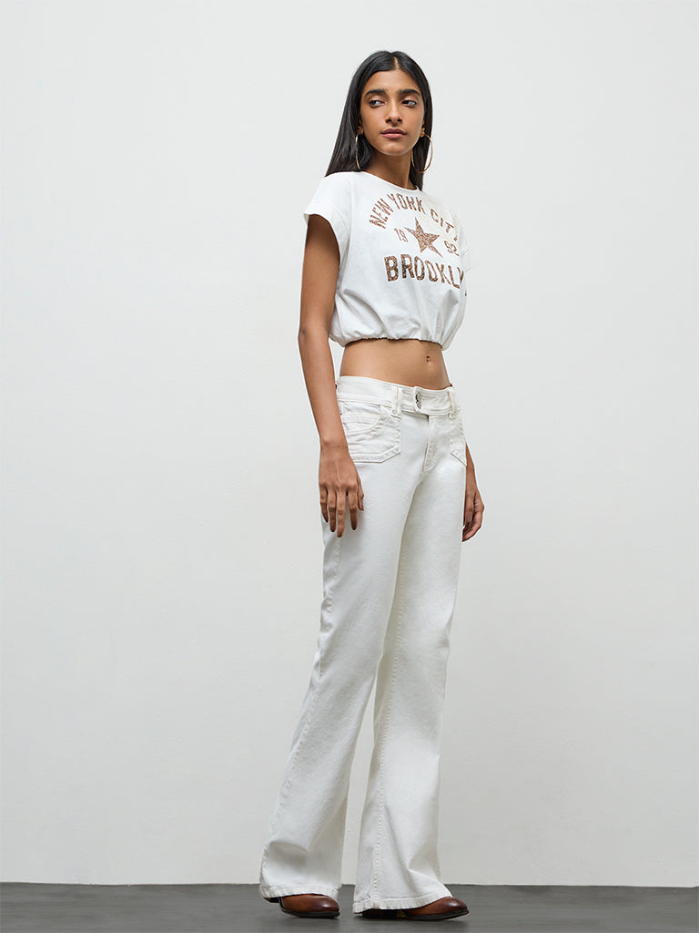Nuon Off-White Text Printed Cotton T-Shirt