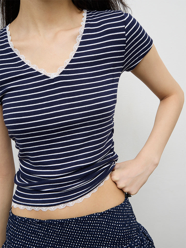 Nuon Navy Striped T-Shirt