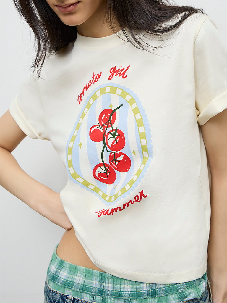 Nuon Off-White Graphic Printed Cotton T-Shirt