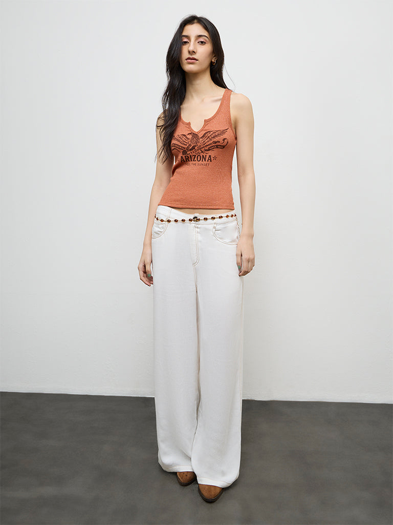 Nuon Rust Printed Ribbed Top
