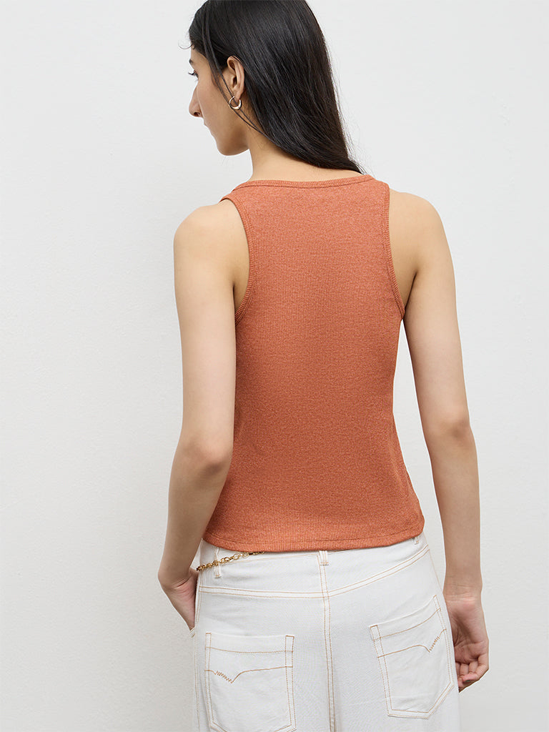 Nuon Rust Printed Ribbed Top