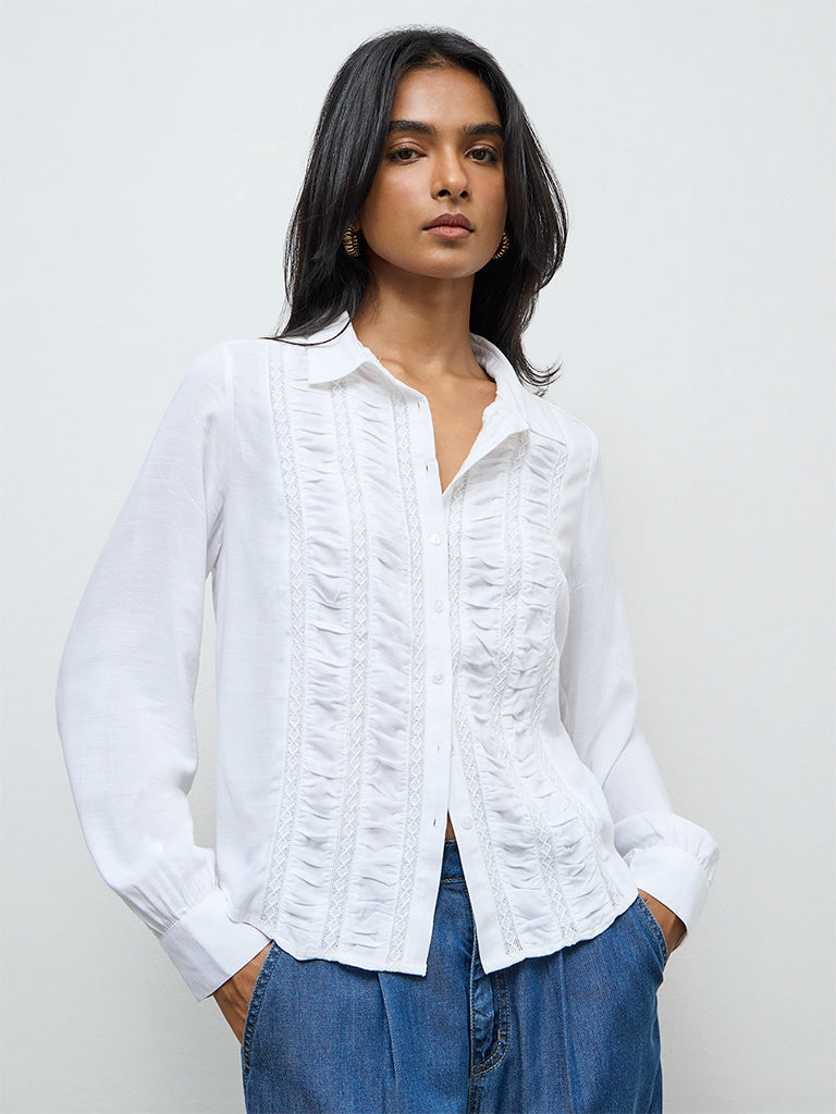 LOV Off-White Lace Embroidered Shirt