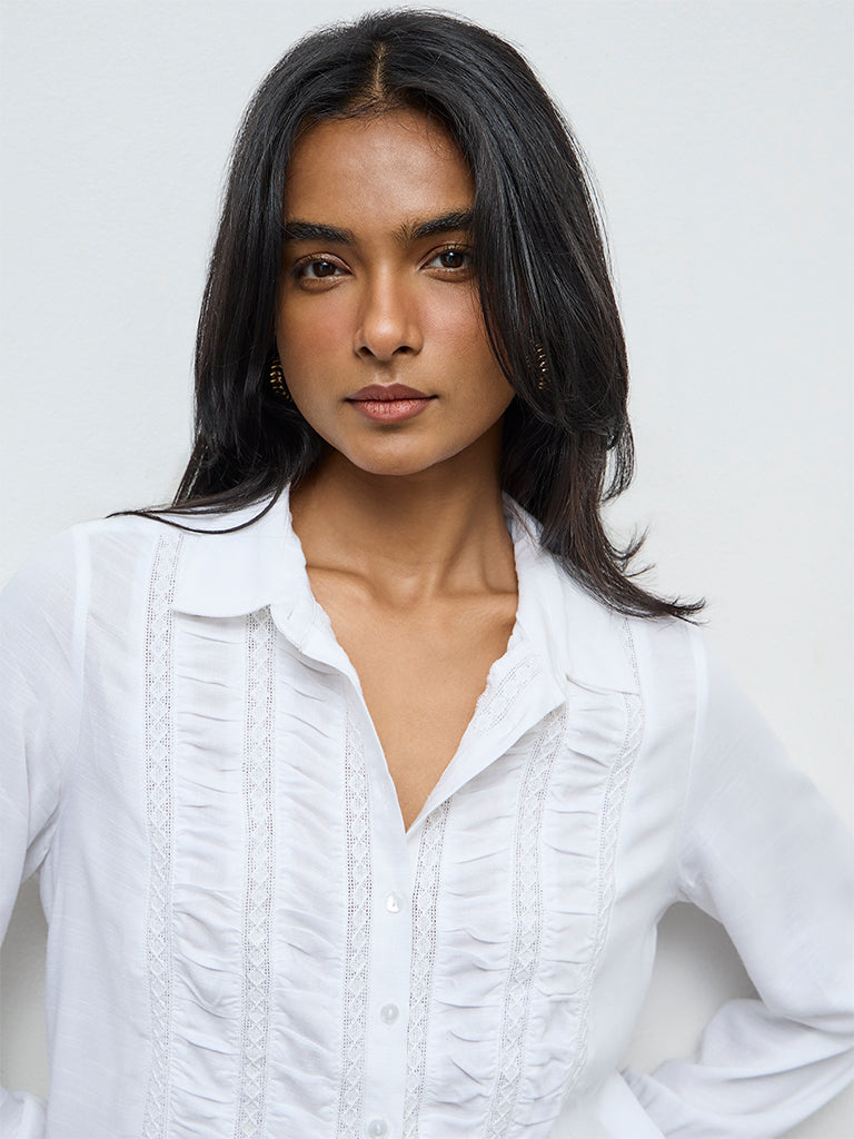 LOV Off-White Lace Embroidered Shirt