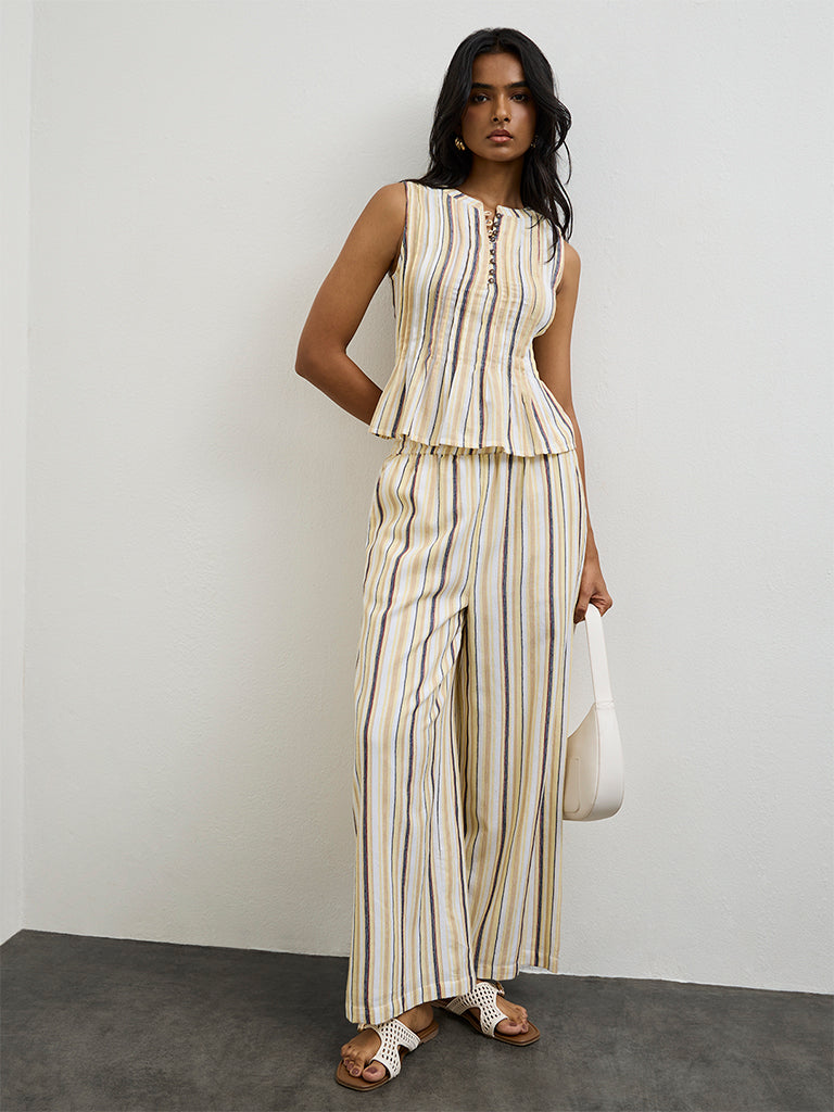 LOV Light Yellow Striped High-Rise Pants