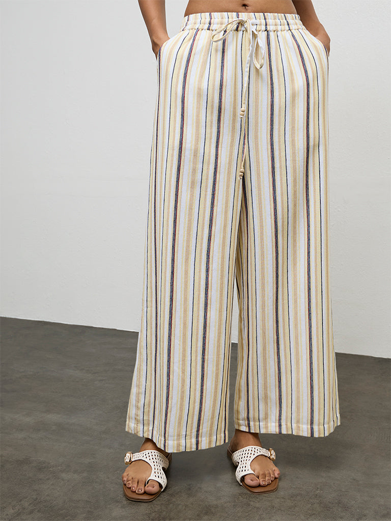LOV Light Yellow Striped High-Rise Pants