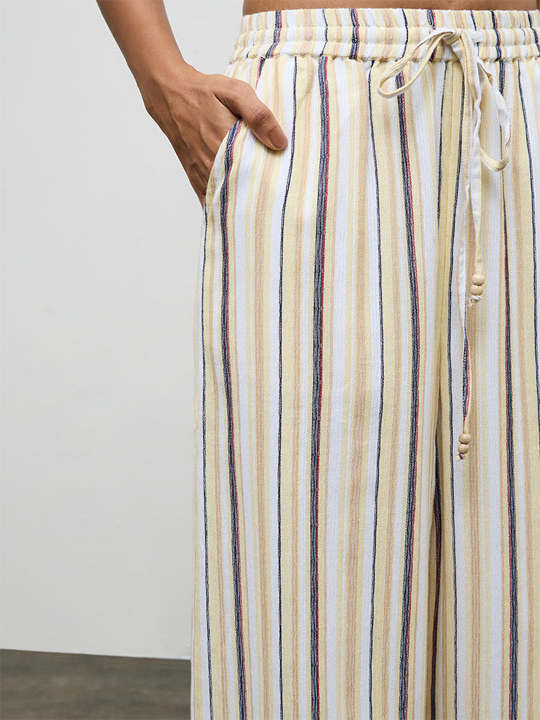 LOV Light Yellow Striped High-Rise Pants