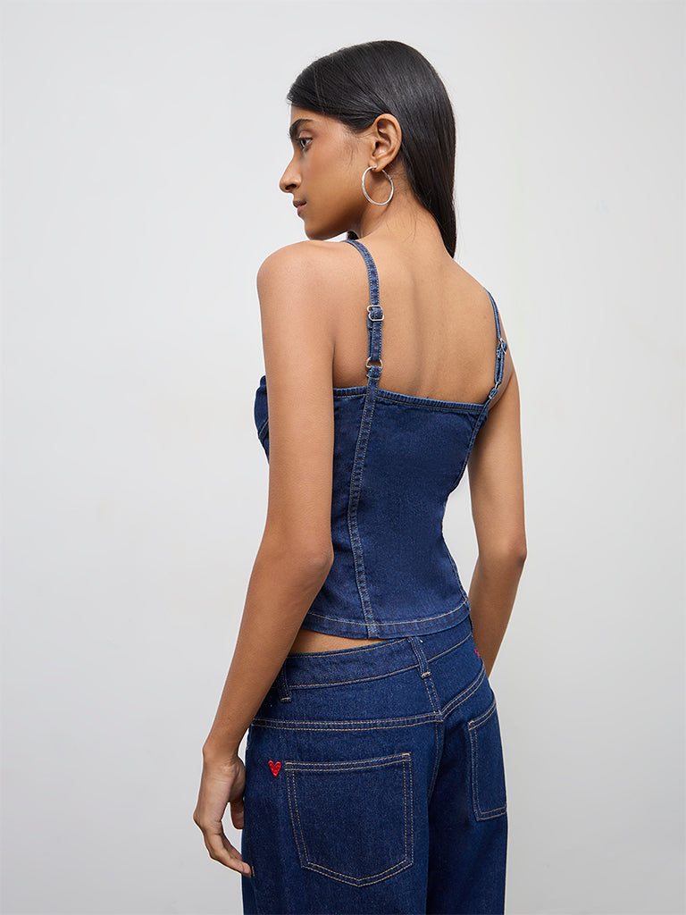 Nuon Dark Blue Corset-Style Denim Top