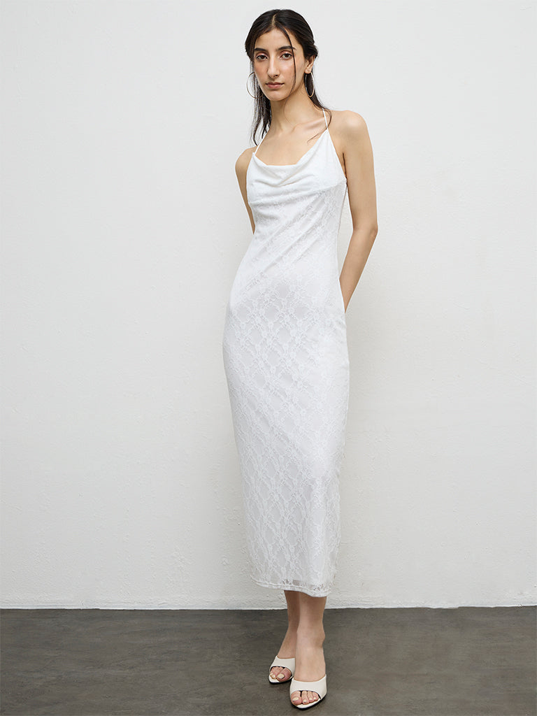 Nuon White Lace Design Straight Dress