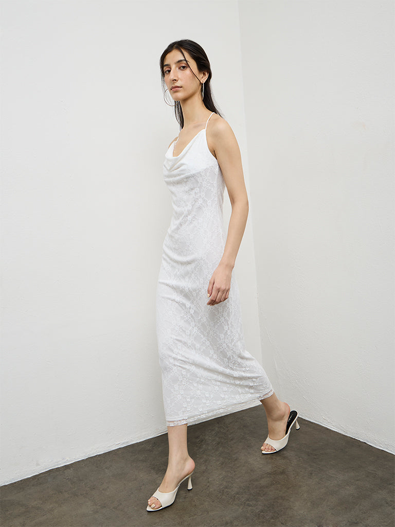 Nuon White Lace Design Straight Dress