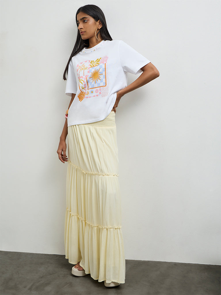 Nuon Light Yellow High-Rise Tiered Skirt