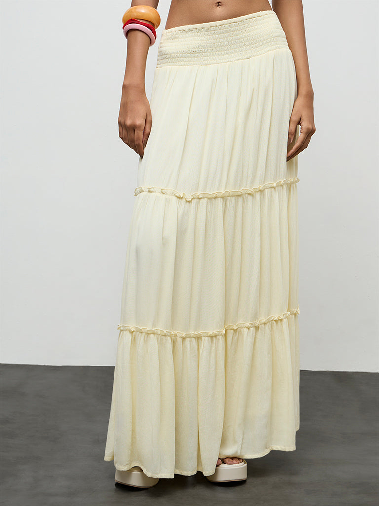 Nuon Light Yellow High-Rise Tiered Skirt