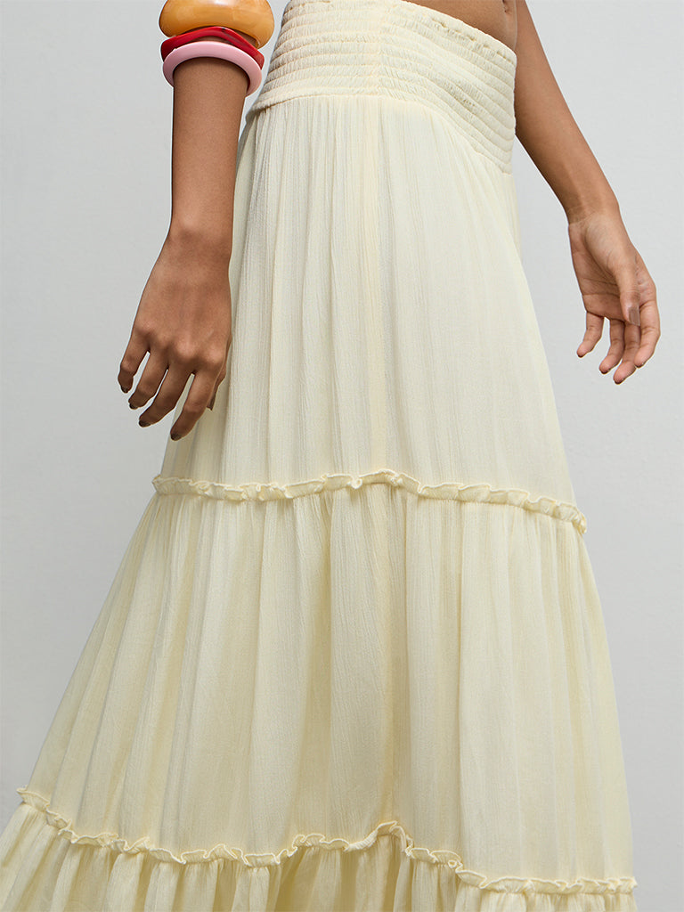 Nuon Light Yellow High-Rise Tiered Skirt