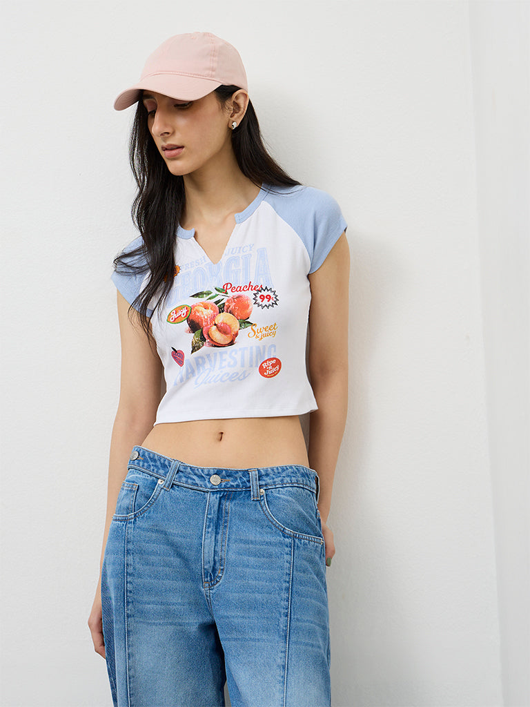 Nuon Blue Graphic-Printed Top