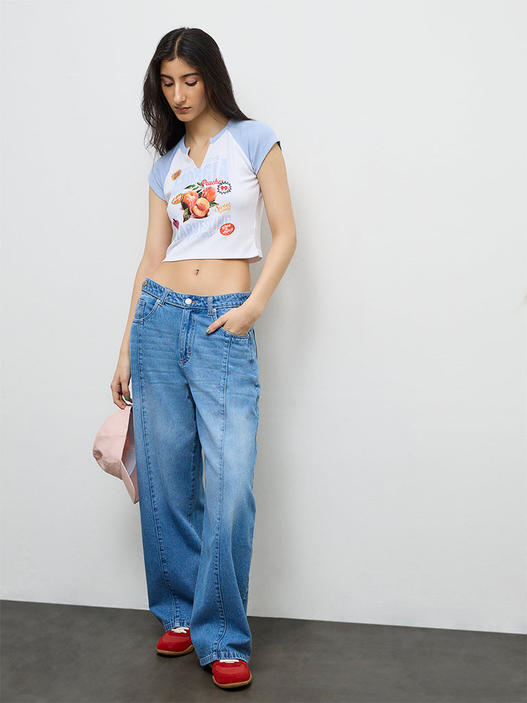 Nuon Blue Graphic-Printed Top