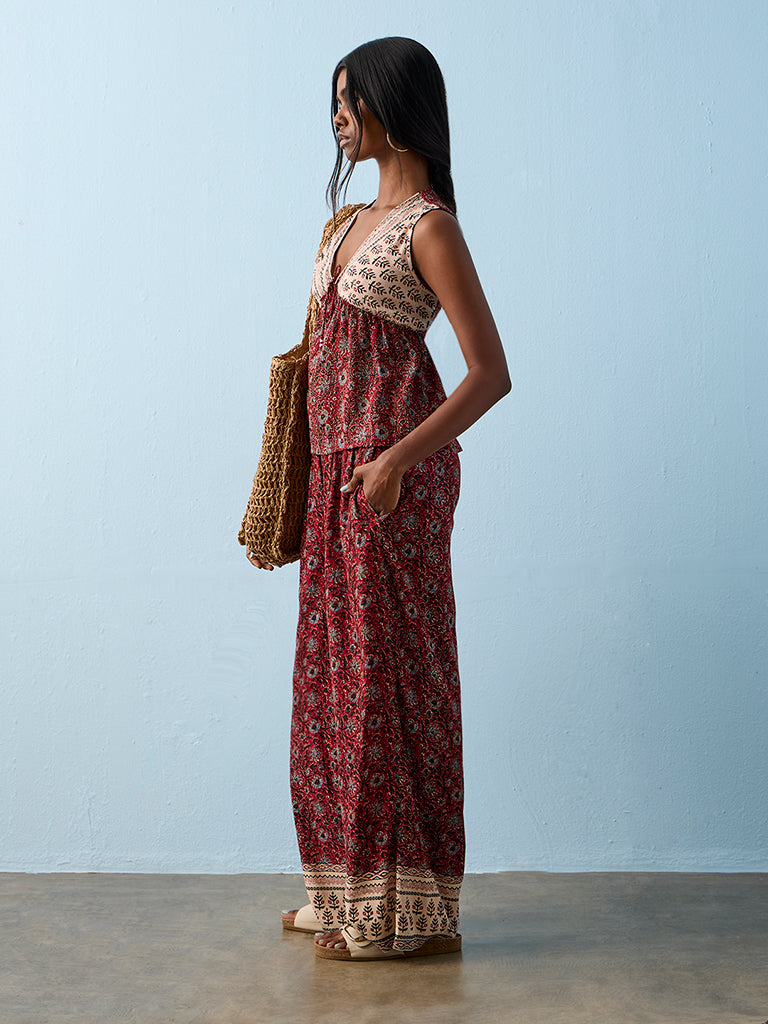Bombay Paisley Red Botanical Design Palazzos