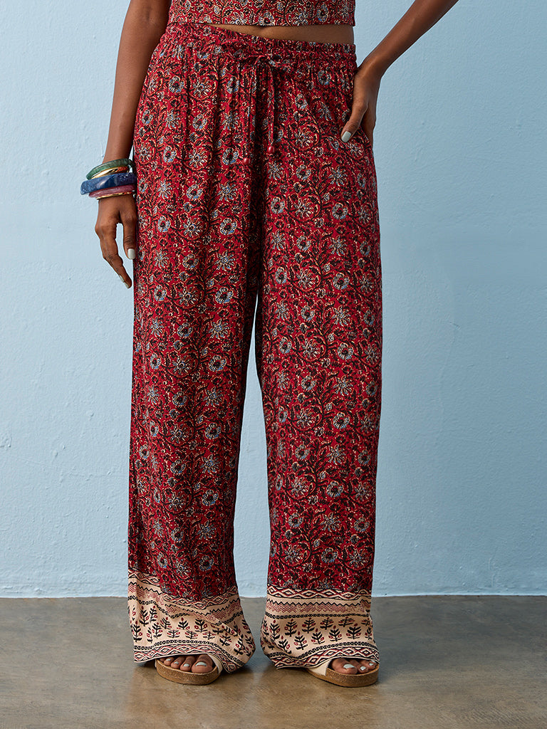 Bombay Paisley Red Botanical Design Palazzos