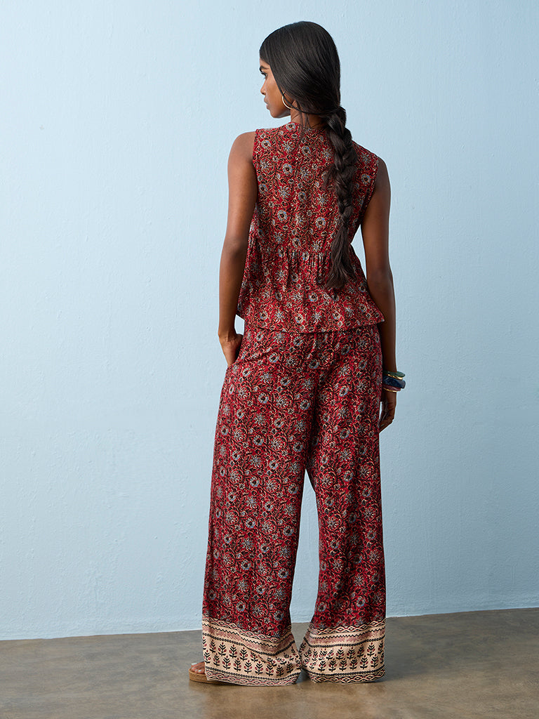 Bombay Paisley Red Botanical Design Palazzos