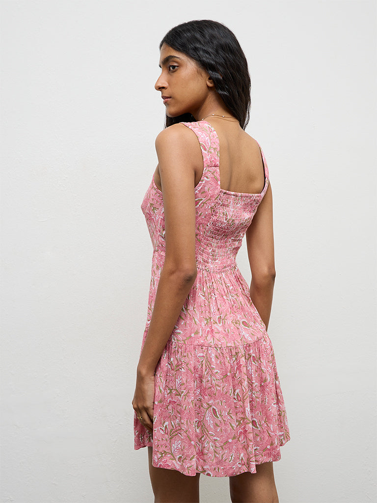Bombay Paisley Pink Floral Pattern Cotton-Blend A-Line Dress