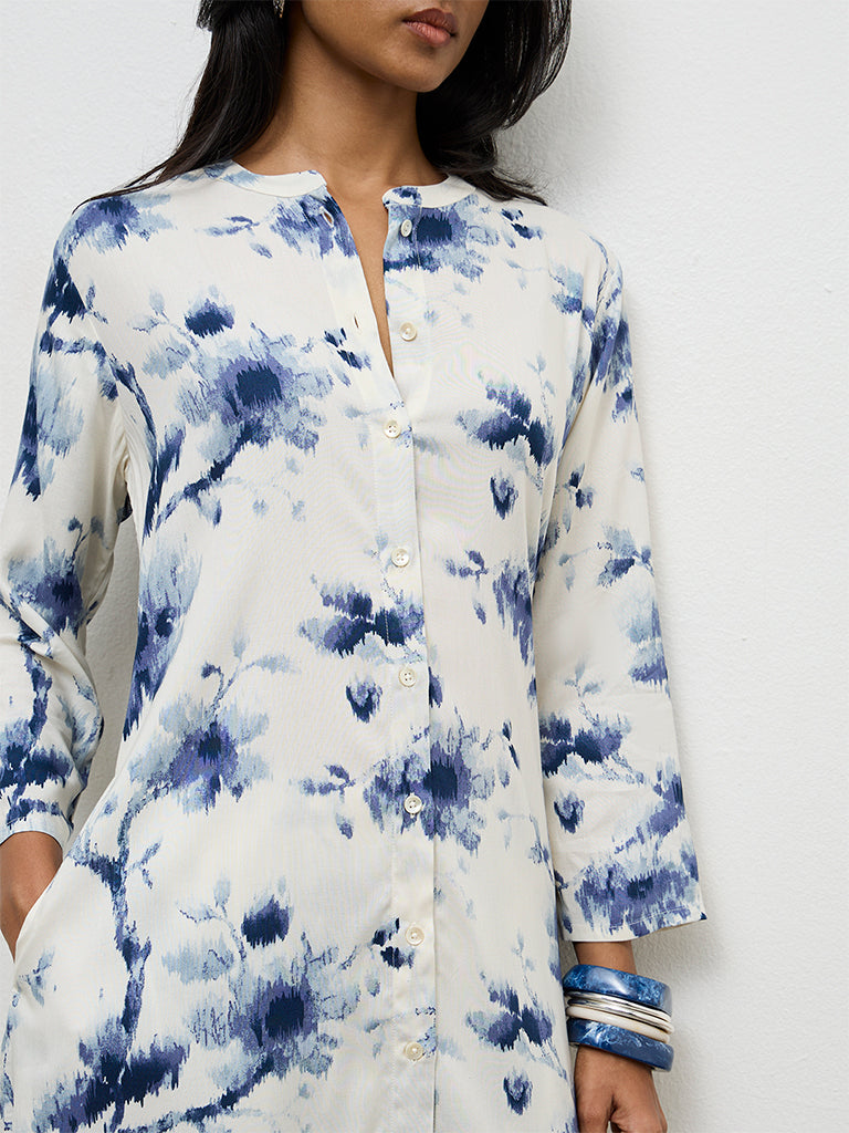 Utsa Indigo Floral Printed A-Line Kurta