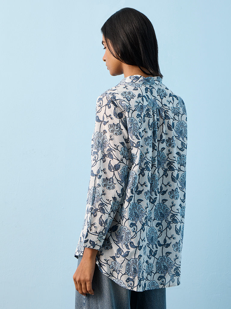 Utsa Indigo Foliage Printed Cotton Tunic