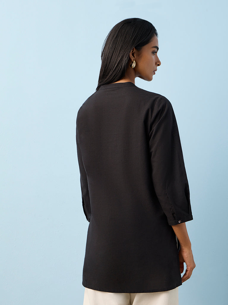 Utsa Black Floral Embroidered Cotton Tunic