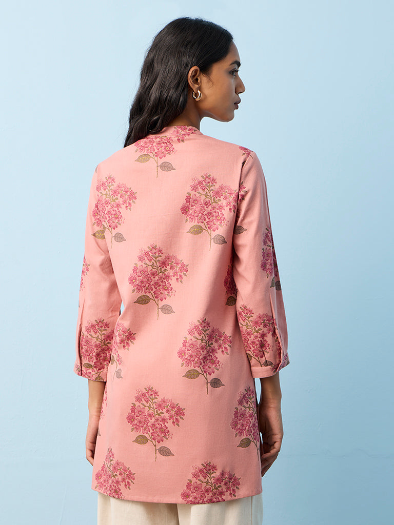 Utsa Coral Foliage Pattern Cotton-Blend Tunic