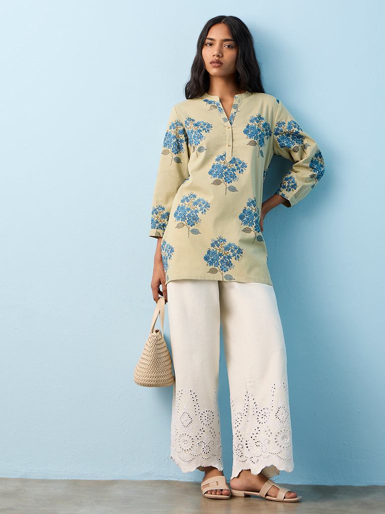 Utsa Sage Foliage Pattern Cotton-Blend Tunic