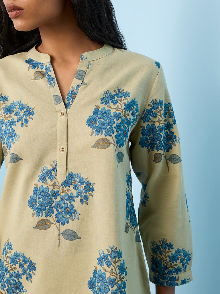 Utsa Sage Foliage Pattern Cotton-Blend Tunic
