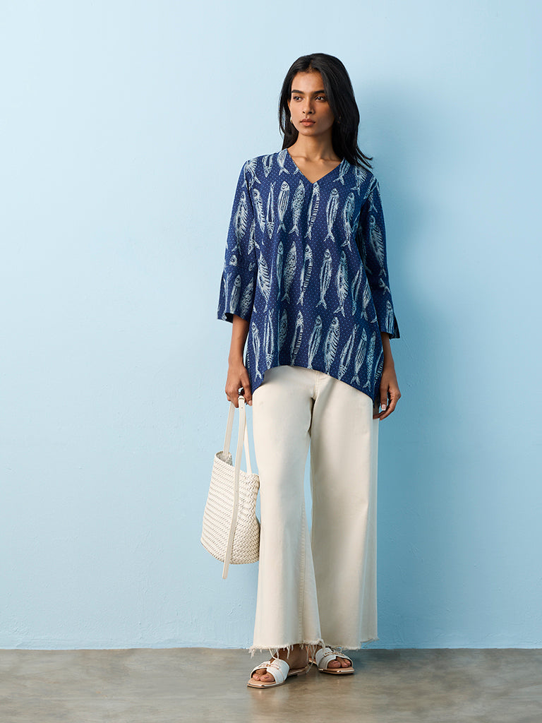 Utsa Indigo Fish Pattern Tunic