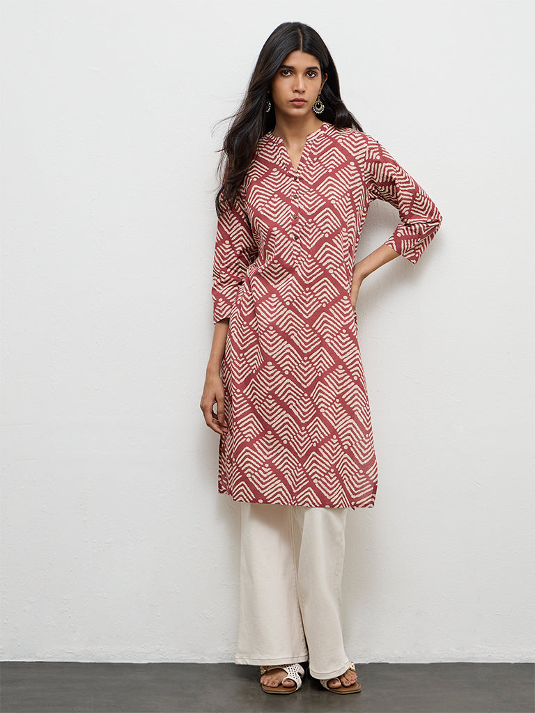 Utsa Rust Printed Cotton Straight Kurta