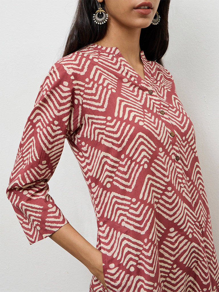 Utsa Rust Printed Cotton Straight Kurta
