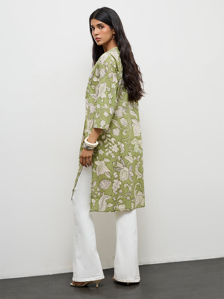 Utsa Green Floral Pattern Cotton Straight Kurta