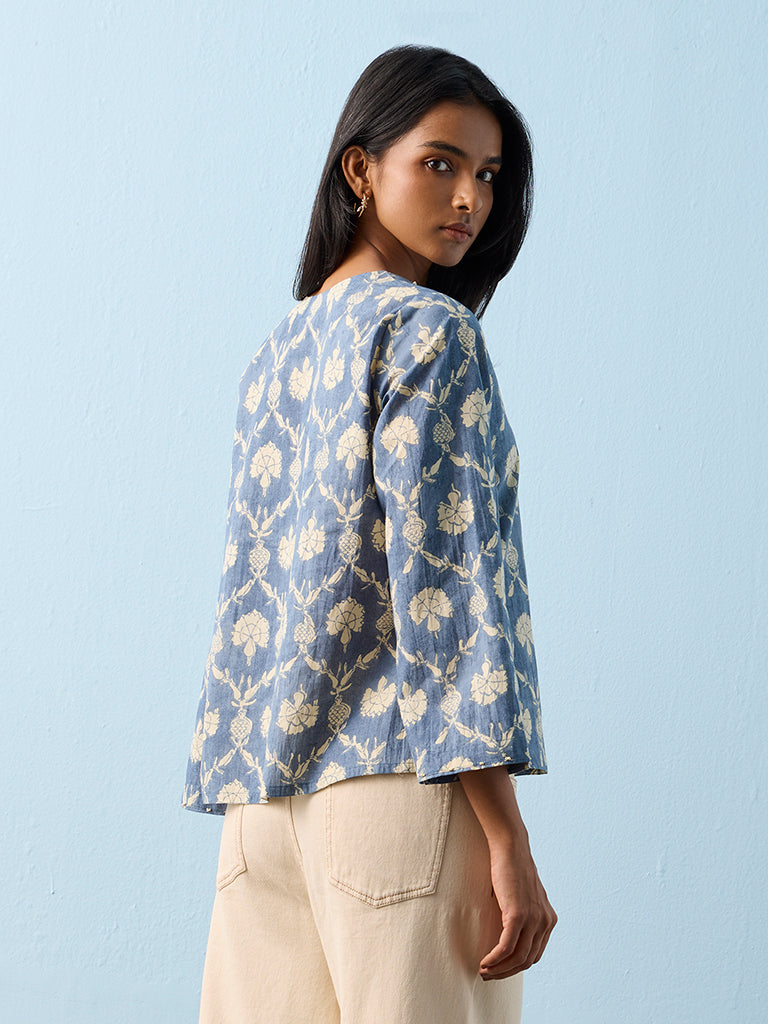 Utsa Indigo Floral Printed Cotton Tunic