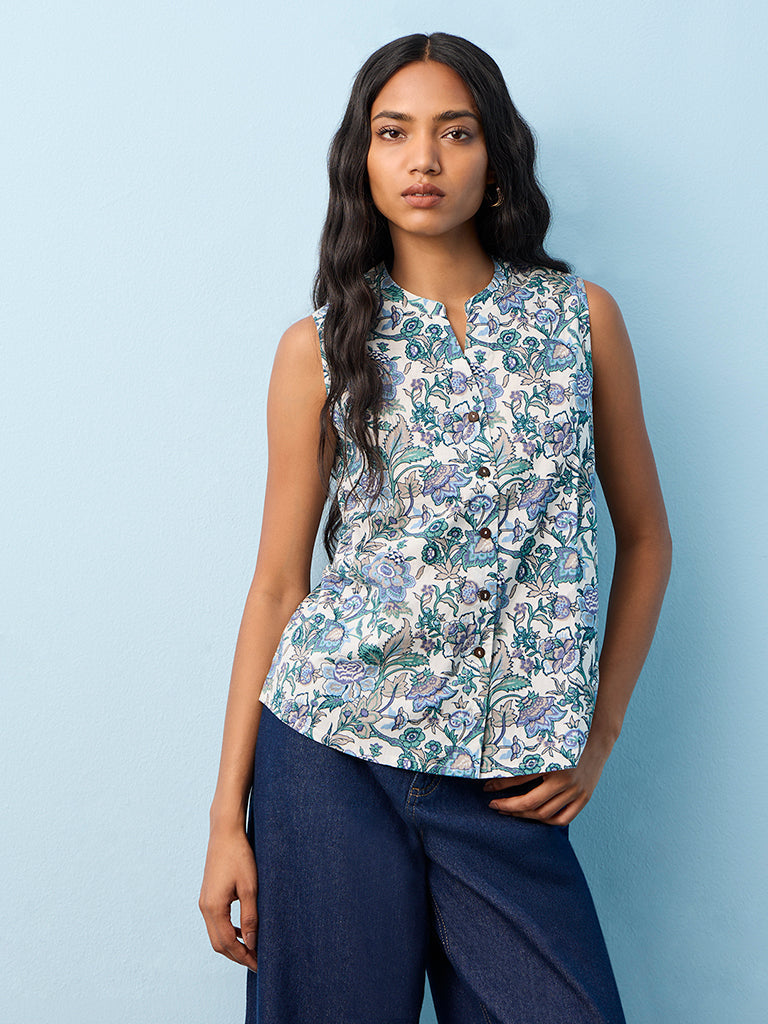 Utsa Blue Nature-Inspired Cotton Tunic