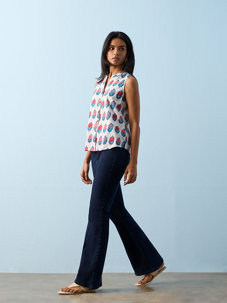 Utsa White Floral Printed Cotton Tunic