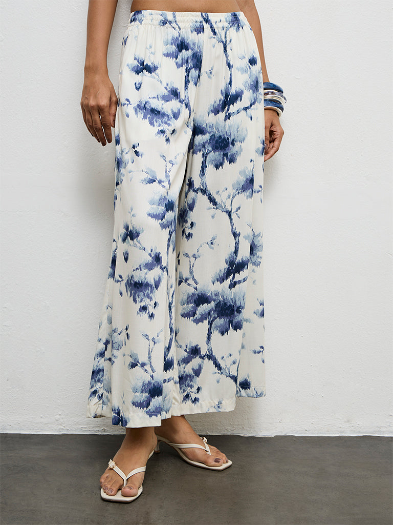 Utsa Indigo Floral Printed Ethnic Pants