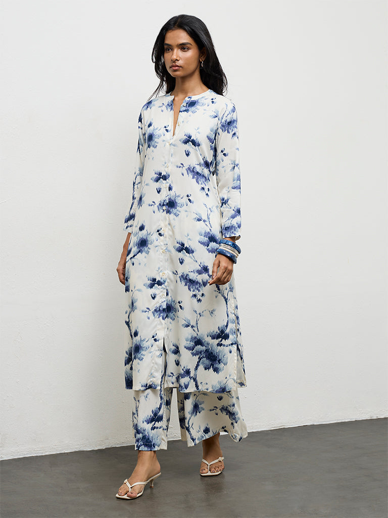 Utsa Indigo Floral Printed Ethnic Pants